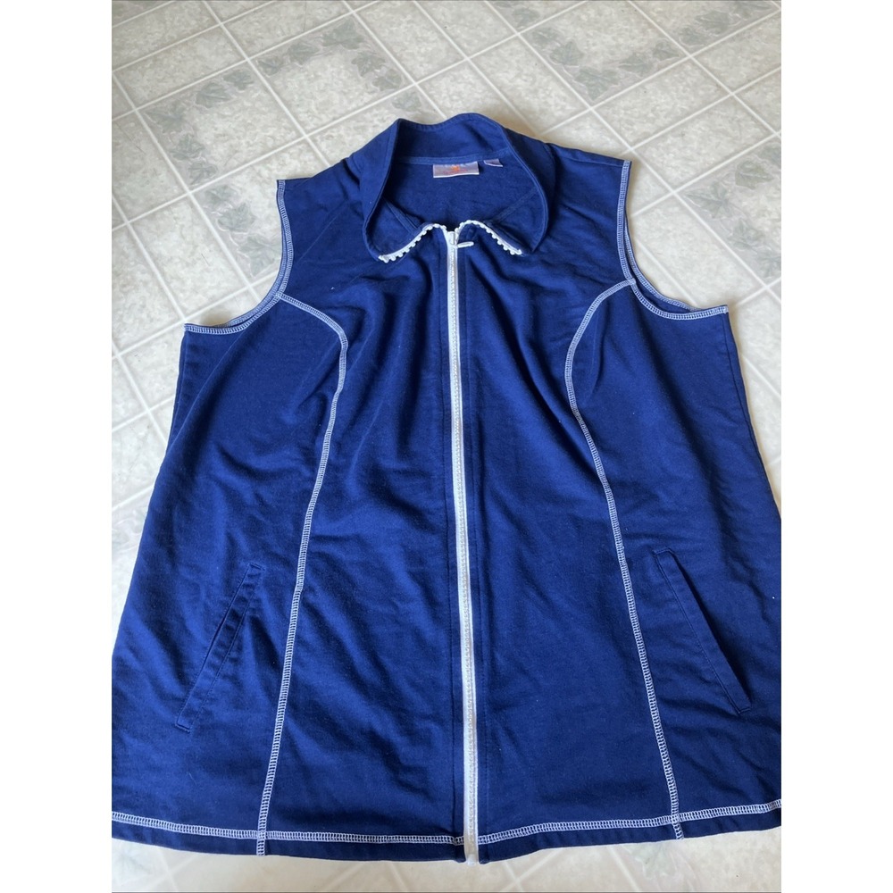Soft Cozy Casual Navy Blue Knit Rhinestone Bling Zipper  Princess Seam Vest‎